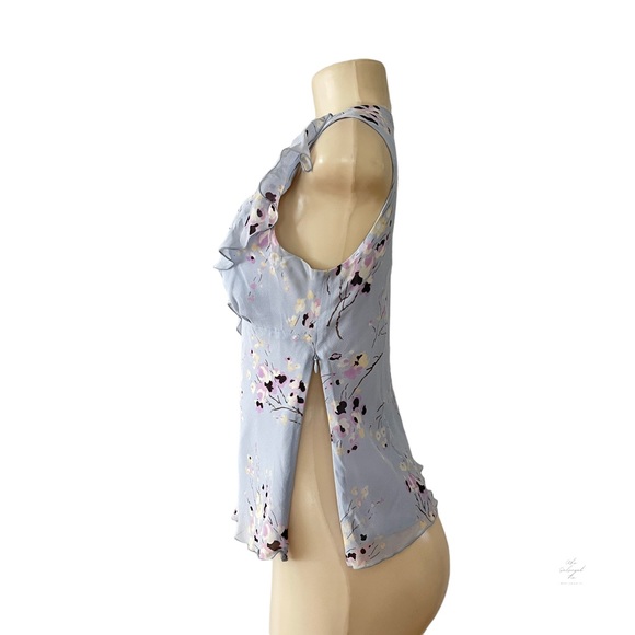 Banana Republic Blue Silk Ruffle Floral V-Neckline Sleeveless Blouse Woman’s S - Picture 2 of 7